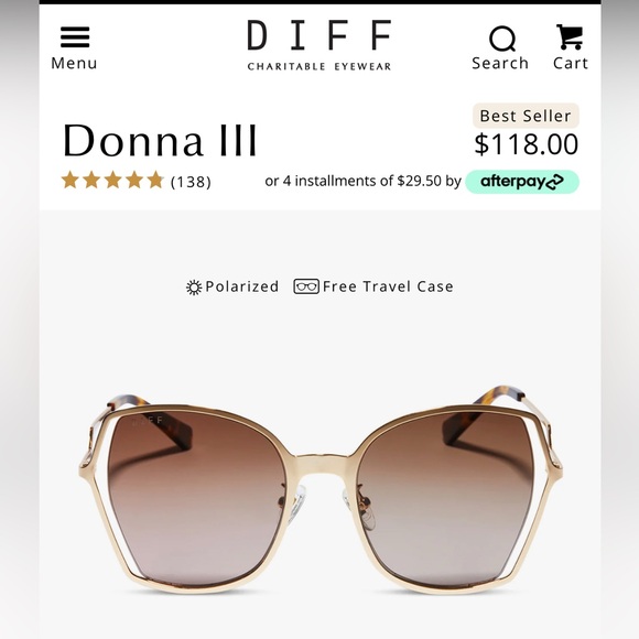 Diff Eyewear Donna III Gold and Brown Sunglasses - Picture 1 of 4